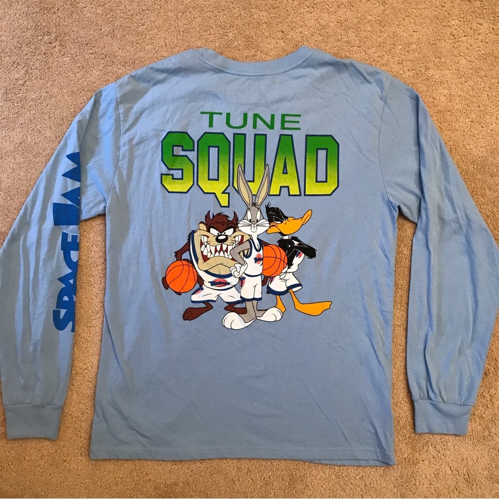 Space Jam Bugs Bunny Long Sleeve Graphic T Shirt Size L Light Blue Basketball